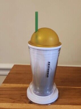STARBUCKS Chiseled Yellow White Cold Cup 16 oz Faceted Acrylic Cup Frappuccino